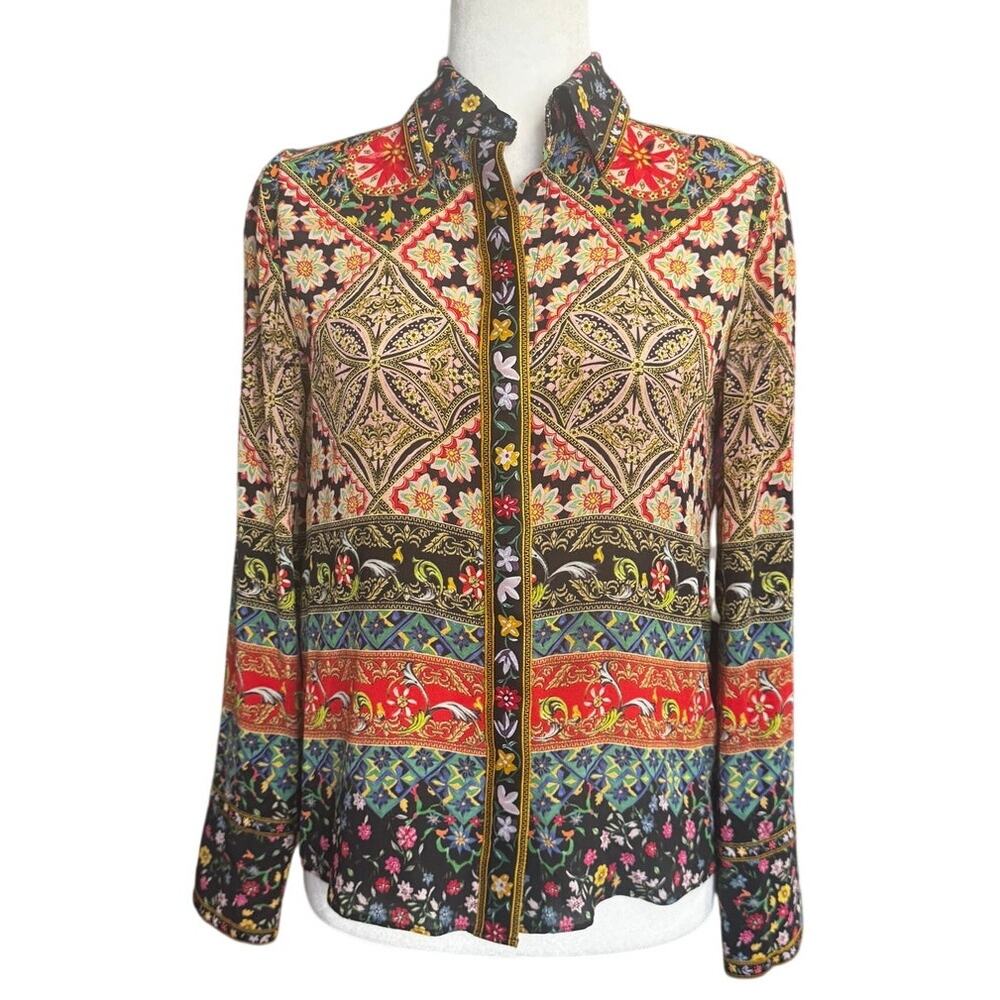 Alice + Olivia Silk Patchwork Tile Print Willa Bl… - image 2